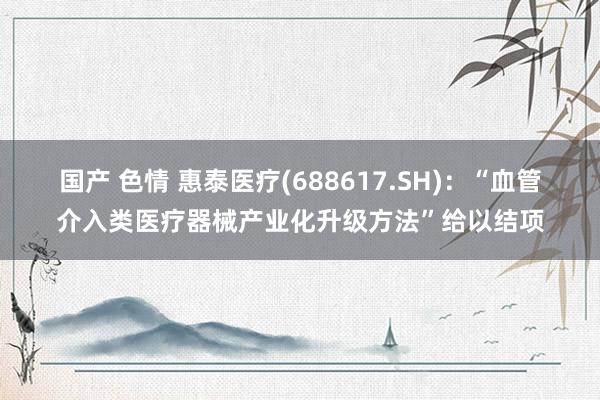 国产 色情 惠泰医疗(688617.SH)：“血管介入类医疗器械产业化升级方法”给以结项