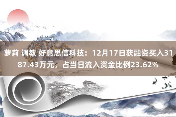 萝莉 调教 好意思信科技：12月17日获融资买入3187.43万元，占当日流入资金比例23.62%