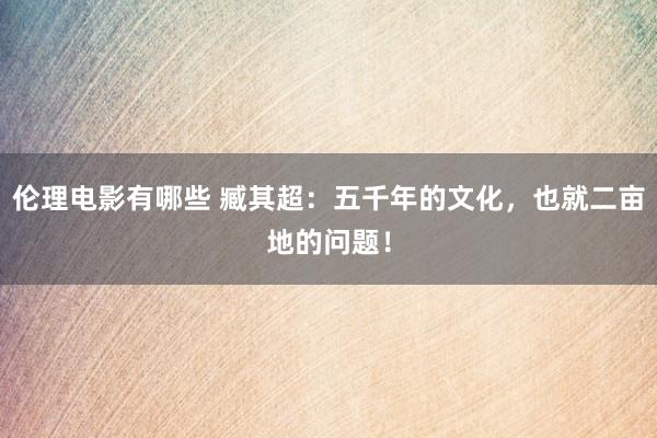 伦理电影有哪些 臧其超：五千年的文化，也就二亩地的问题！